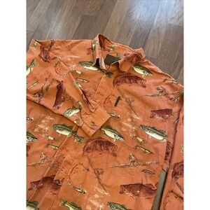 NORTH RIVER OUTFITTERS Men's XXL Orange Fish Long Sleeve Button Down Shirt
